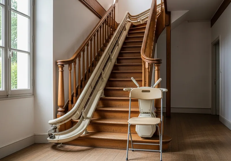 Monte-escalier droit avec siège repliable installé à Rilhac-Rancon